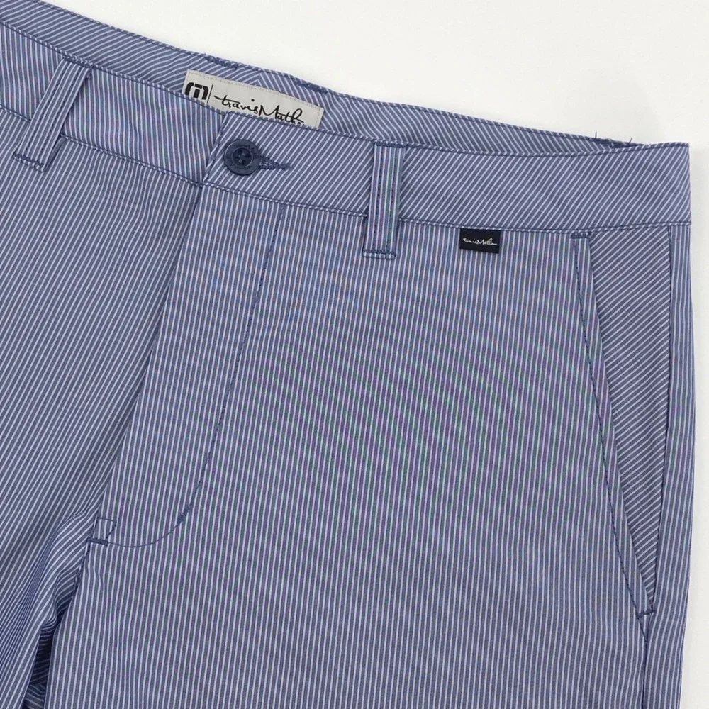 Travis Mathew Golf Shorts Mens 32 Blue Pinstripe Shorts Performance Stretch